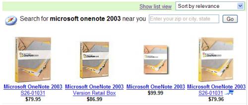 Froogle sort by relevance screen shot